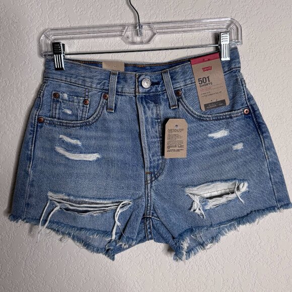 NWT Levi's 501 Shorts Jeans Women's sz 25 Cutoff Distressed Fly Button High Rise - Picture 12 of 12